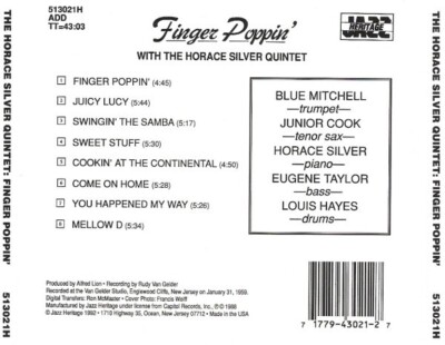 HORACE SILVER QUINTET - FINGER POPPIN' - JAZZ HERITAGE - 1988 CD