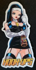 HOOK UPS STICKER VINTAGE STYLE "SEXY NUN" 2 3/4 X 4 3/4"