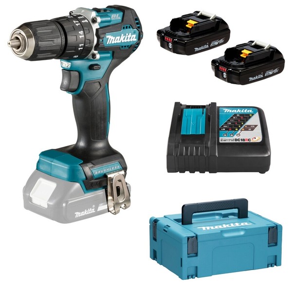 Makita Akku-Schlagbohrschrauber 18V DHP487RAJ 2X BL1820B DC18RC Makpac M4 Bit-image
