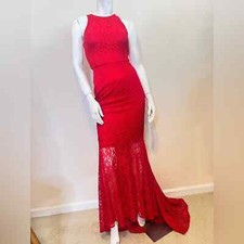 SAU Red Sleeveless Lace Bodycon Designer Gown 10