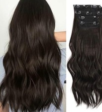 Sue Exquiste Hair Extentions 4Pc Clips Long Waves Thick 20in Dark Synthetic New