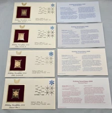 22kt Gold Replica Stamps 4 First Day Issue Holiday Snowflakes 2006 Winter Snow