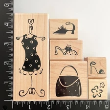 CTMH Fashion Flair Dress Heels Shoes Purse S812 Wood Mounted Rubber Stamp Set