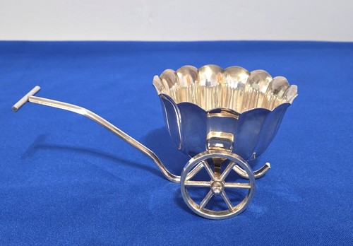 Silver Plate Wagon Serving Dish /Bowl on Wheels Push Handle Italy - Picture 4 of 6