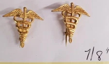2 Pre WWII Caduceus Collar Pinback Insignia US  Pre-WW2 Original Pins