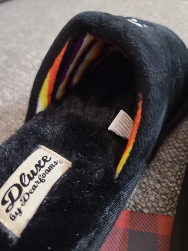 Women's dluxe by dearfoams Halloween Skull Slippers Black Memory Foam - Picture 2 of 14