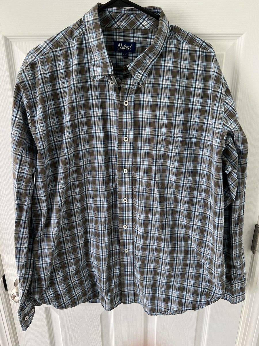 Oxford Brand Mens Button Up Dress Shirt Size XXL Gray Blue