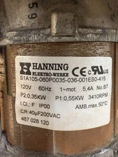 Wascomat #487028120 Dryer MOTOR,120/60 TD30X30 BLOWER