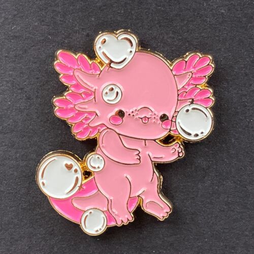 Bright Bat Design Cute Pink Axolotl Spring Babies Mystery Enamel Pin - Picture 1 of 3