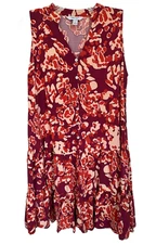 Nine West Women's Dress 100% Rayon Abstract V-Neck Sleeveless Flare Size S Red