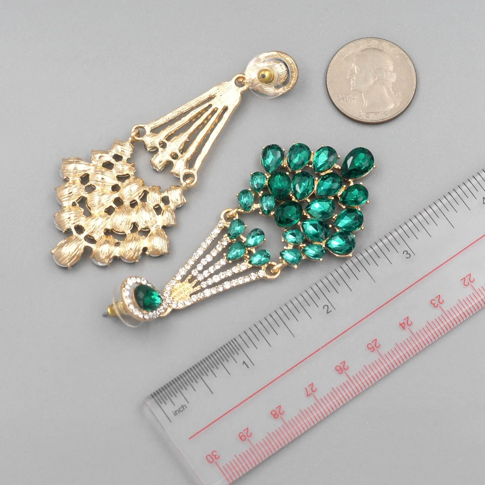 Pendientes colgantes verdes cristal fucsia estrás araña mujer graduación joyería 4 Foto 4 de 4