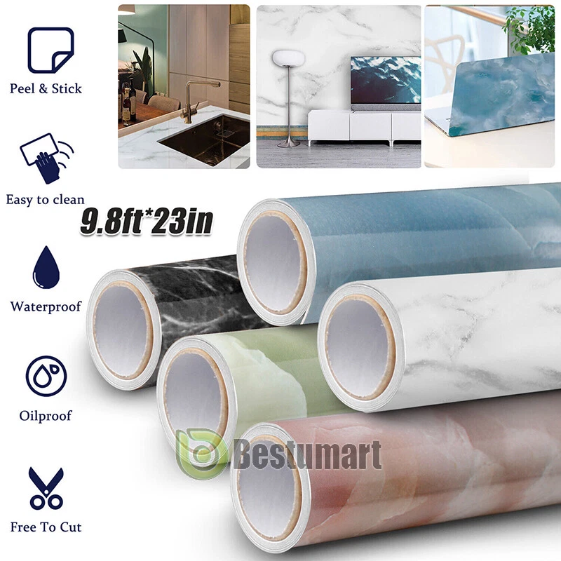 Rollo De Papel Mármol Tapiz Decorativo Autoadhesivo Para Cocina Habitacion 10FT Foto 2 de 4