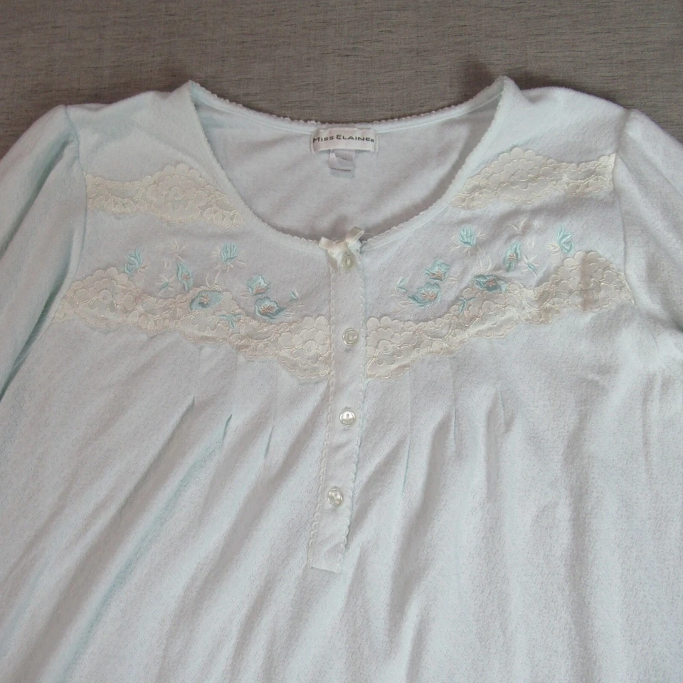 Vintage Miss Elaine Nightgown Size XL Blue Floral Flannel Granny Cottagecore 80s - Image 3 of 4