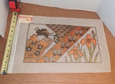 needlepoint HP handpainted canvas GEISHA Oriental Asian 18" x 12" Vintage