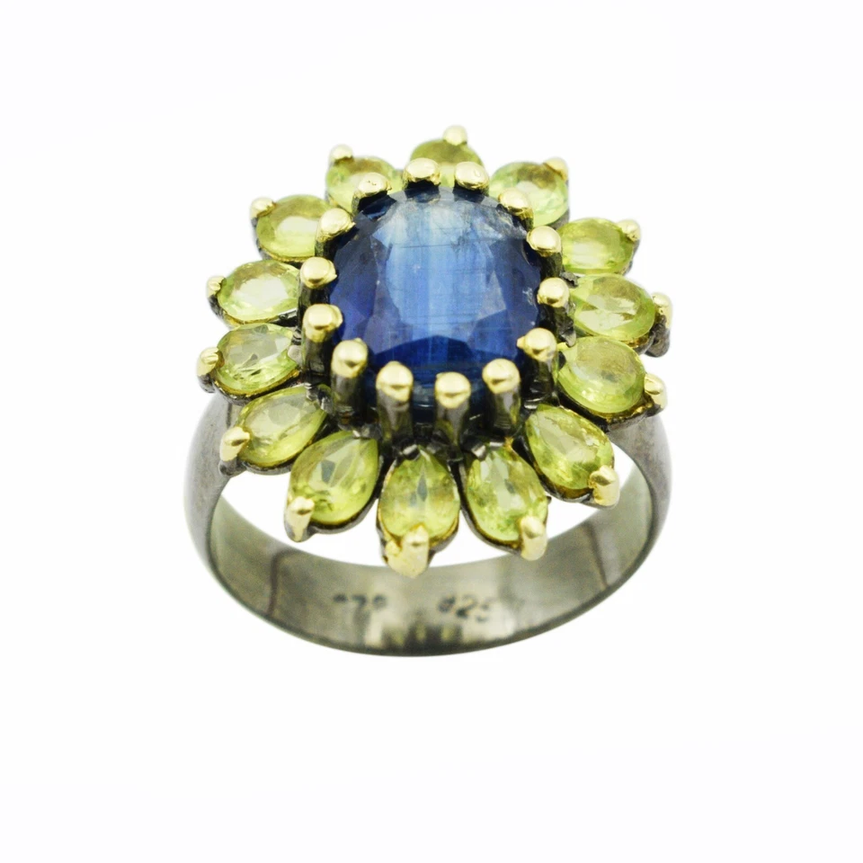 Anello in cianite argento sterling 925 pietra preziosa naturale peridoto... - Immagine 2 di 4