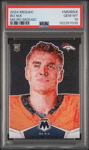 Bo Nix 2024 Panini Mosaic Micro Rookie Card #MM-BNX PSA 10 Denver Broncos RC