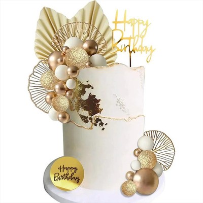 Weiß Gold Kugeln Tortenaufleger Kugeln Geburtstag Tortendeko für Geburtstag Boho