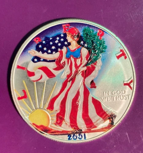 2001 WALKING LIBERTY ONE TROY OUNCE FINE SILVER, COLORIZED