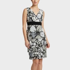 R&M Richards Size 10 Black Sleeveless Tiered Dress Floral Black Gray Pattern