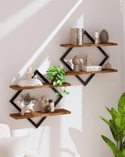 Floating Shelves, Set of 2 Wall Shelves, 2-Tier Hanging Shelves, Wall Shelf S...