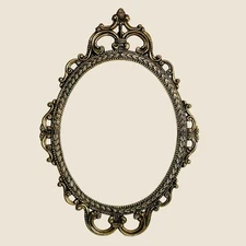 Vintage 50s Italian Gilt Brass Oval Frame – Heavy 17"x12" Rococo Wall Art