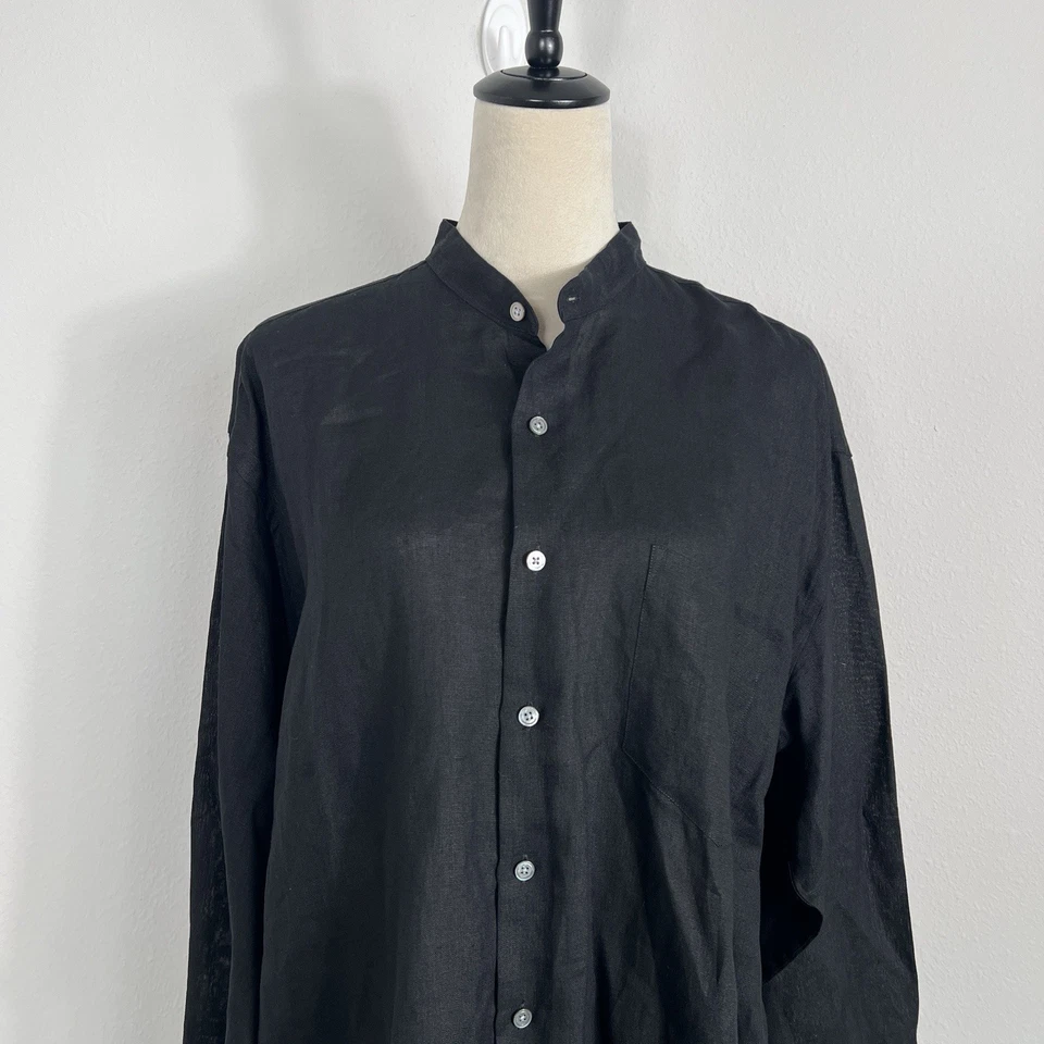 Camisa Metropolitan View Vintage 100% Lino Irlandés Sin Cuello Abotonada Talla Grande Foto 2 de 4