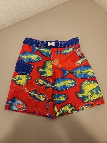 OP Boys Surf Board Swim Trucks Red With Fish XS 4-5 Board Shorts
