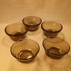 PYREX CORNING SMOKE Amber BROWN GLASS CUSTARD CUPS USA VINTAGE Lot Of 5