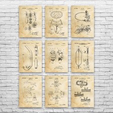 Scuba Diving Patent Wall Art Set of 9 Poster, Canvas or Framed Scuba Gifts