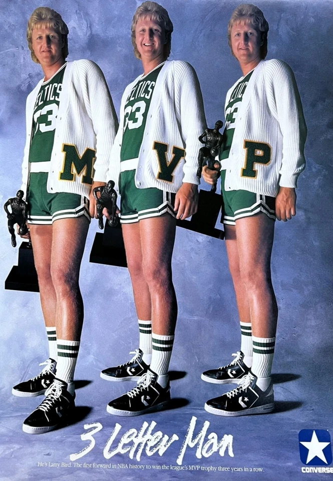 Larry Bird 1987 Converse THREE LETTER MAN MVP Boston Celtics Poster 23" x 17" - Image 3 of 4