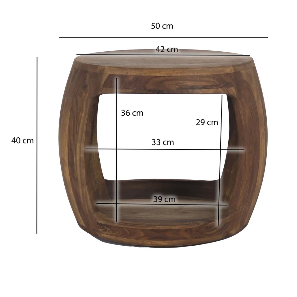 Table d'Appoint Ø 50cm Sheesham Bois Massif Rond Rangement Basse Table de Salon - Photo 3/4