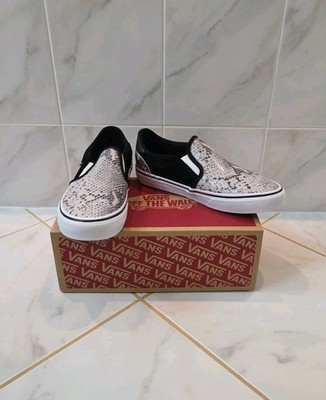 VANS Asher Deluxe Slip On Shoes Snake Grey White Comfort Sneakers Women s  9.5