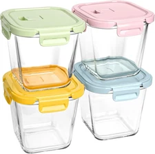 4 Cup Glass Soup Containers with lids, 32 Small, Pink/green/yellow/blue lids