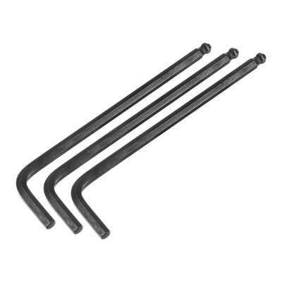 3pcs 6mm Ball End Hex Key Wrench L Shaped Long Arm CR-V Repairing Tool Black