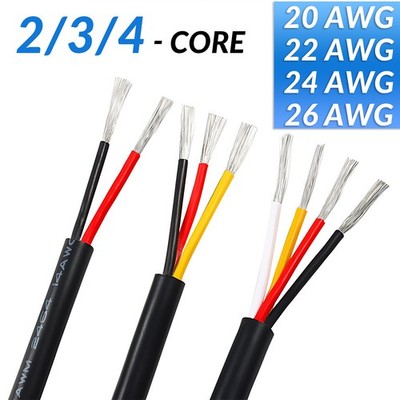 2/3/4 Core Electrical Black Flex Cable Round Flexible Wire 20/22/24/26 AWGUL2464