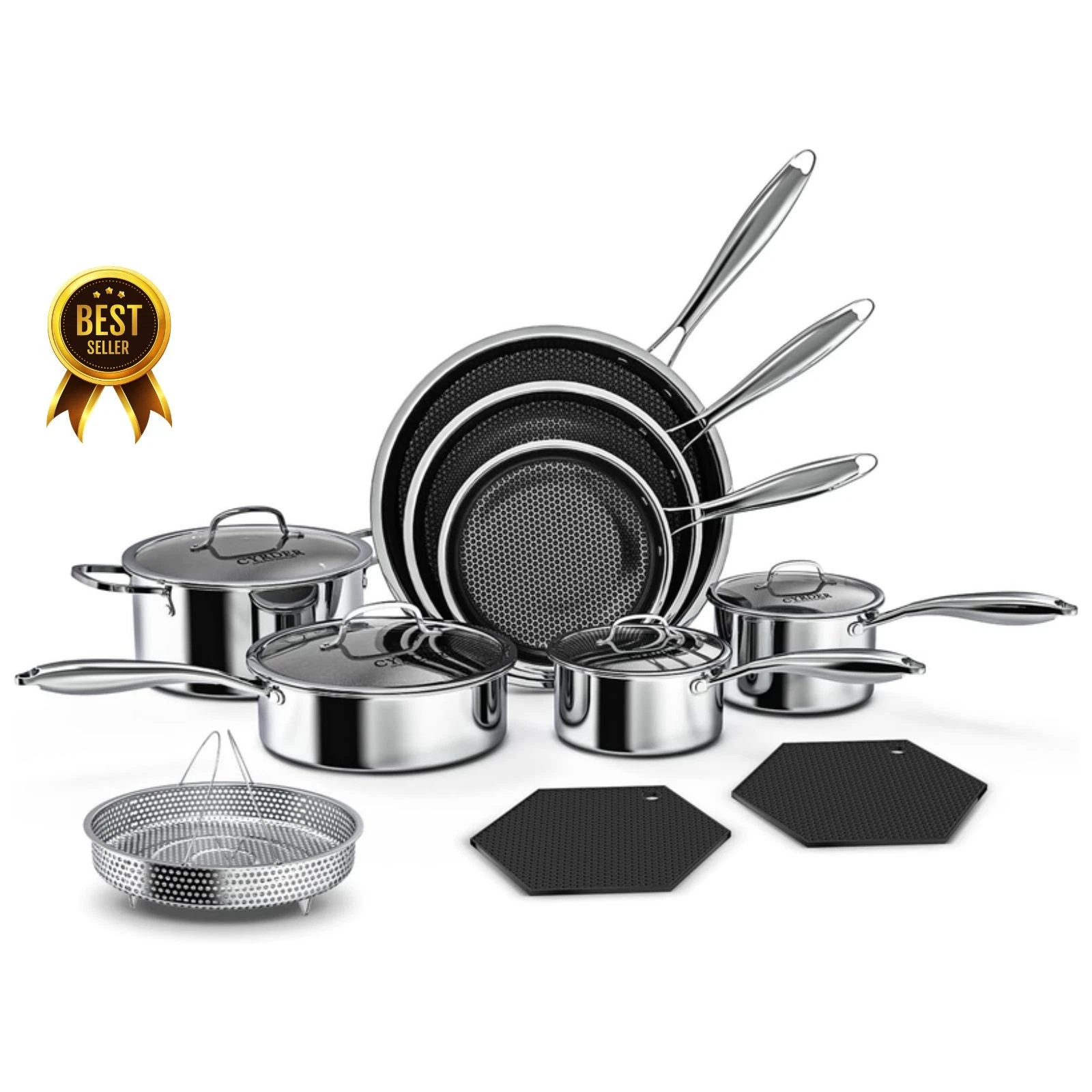 14pc Nonstick Cookware Set Hybrid Stainless Steel Induction Oven Safe Pot