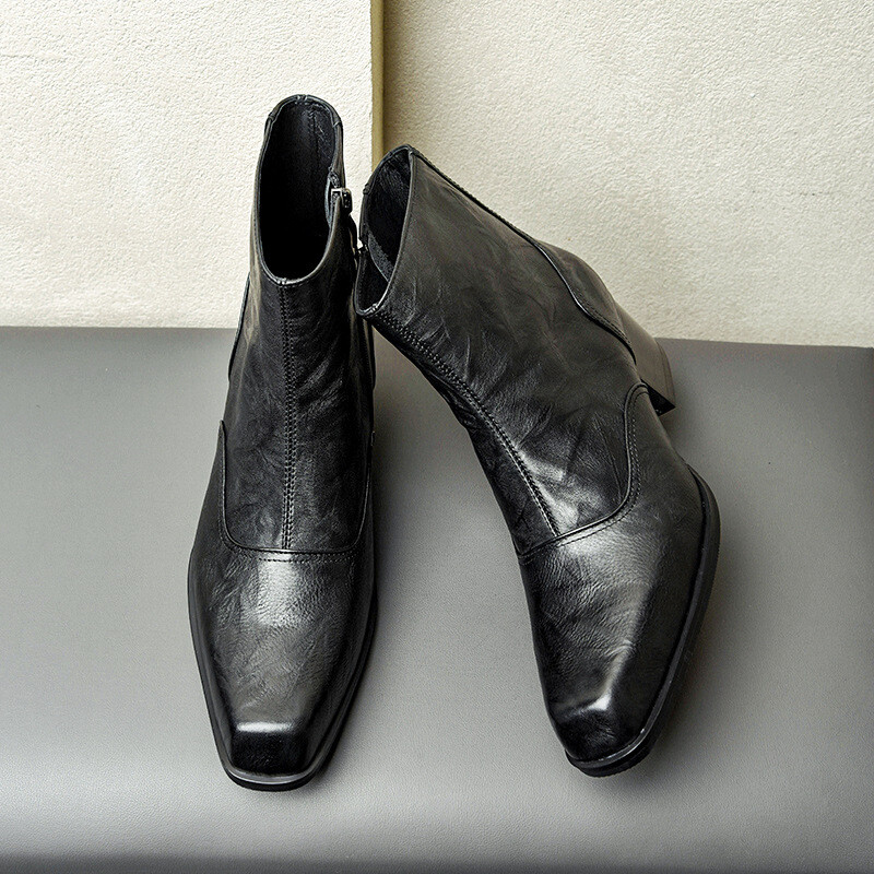 靴 leather side zip square toe heel boots s-l1200.jpg