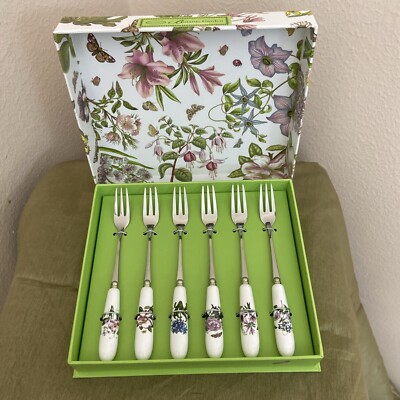 Portmeirion Botanic Garden 6 Pastry Tea Party Forks Porcelain Handles