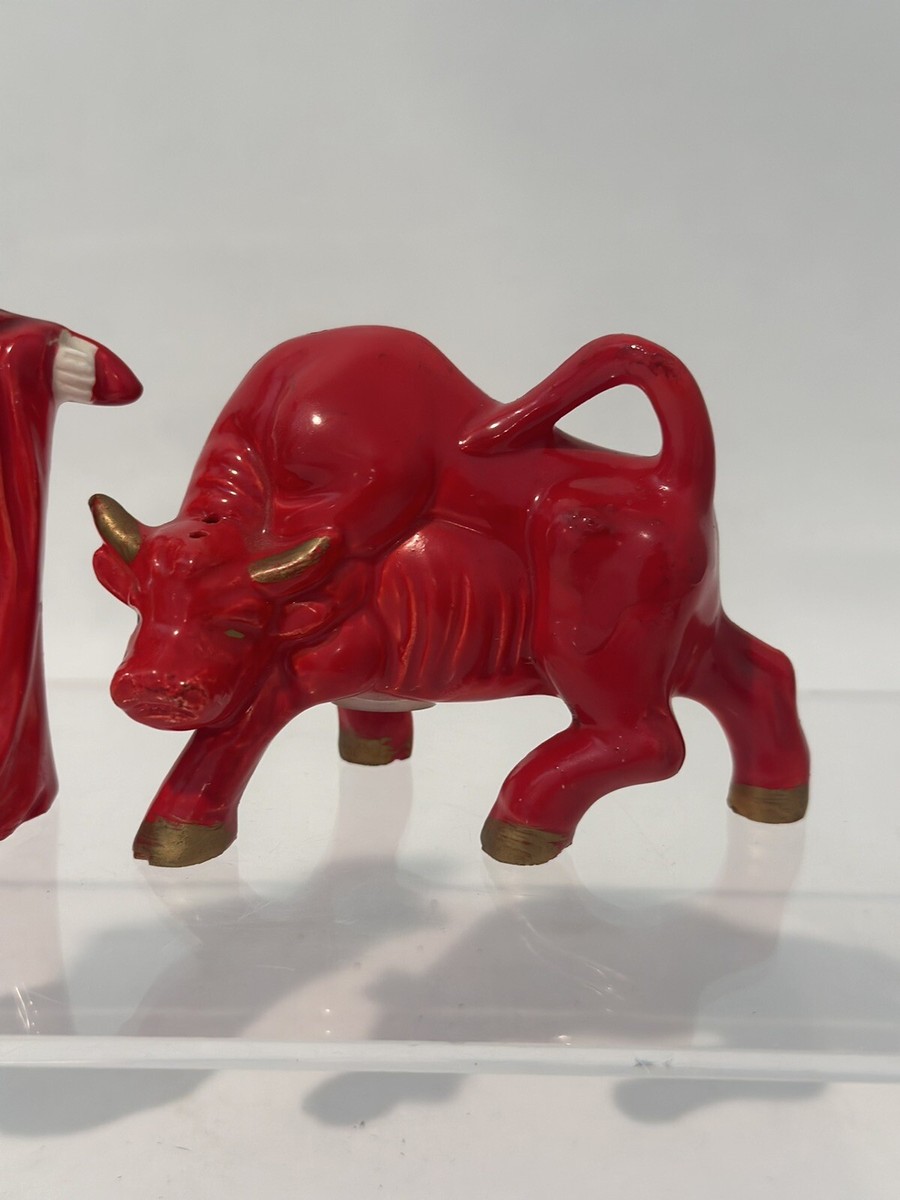 Vintage Mid Century Ceramic Matador & Red Bull Figurines