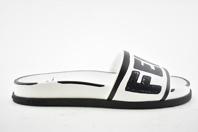 Fendi Joshua Vides White Black Leather Logo Mule Slide Flat Flip