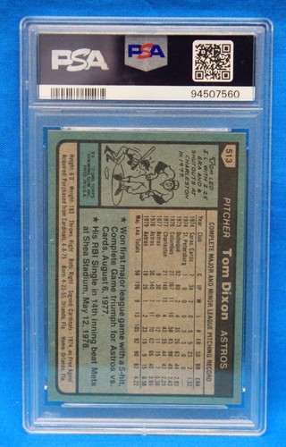 1980 TOPPS # 513 Tom Dixon PSA 9 MINT # 94507560 HOUSTON ASTROS !!! - Picture 2 of 2