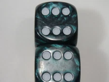 NEW Dice Set of 2 D6 (22mm) - Pearl Green w/ white pips