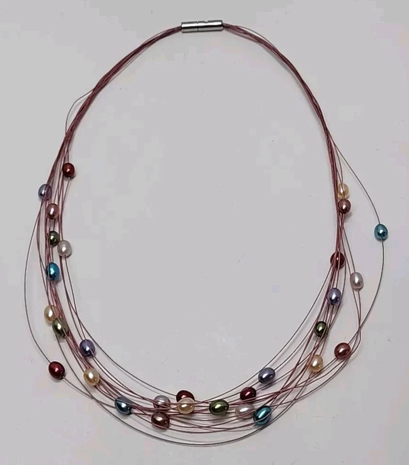 Collar Gargantilla HONORA Colorido Perla Cultivada Multi Hilo Cierre Inoxidable 18" Foto 2 de 4