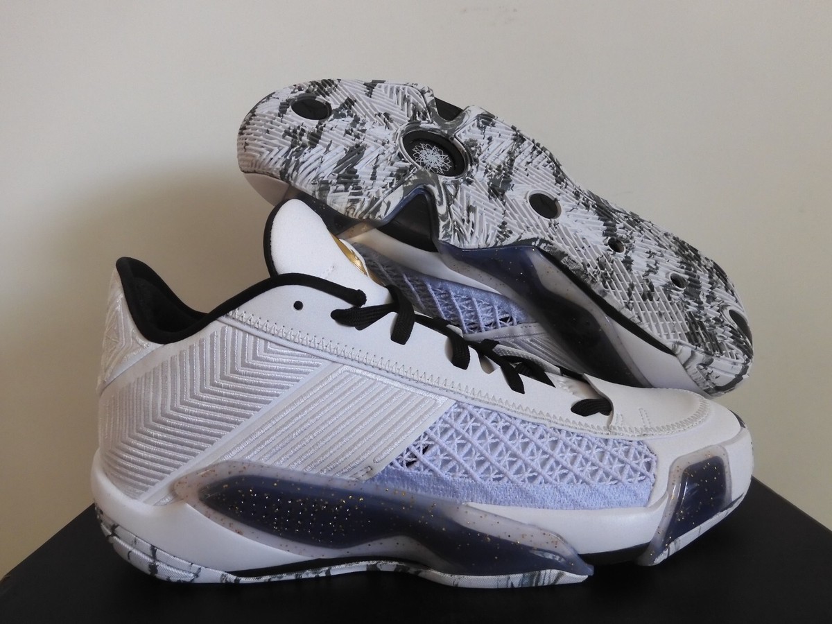 Nike Air Jordan XXXVIII 38 Low White-Metallic Gold-Black Sz  display picture 1