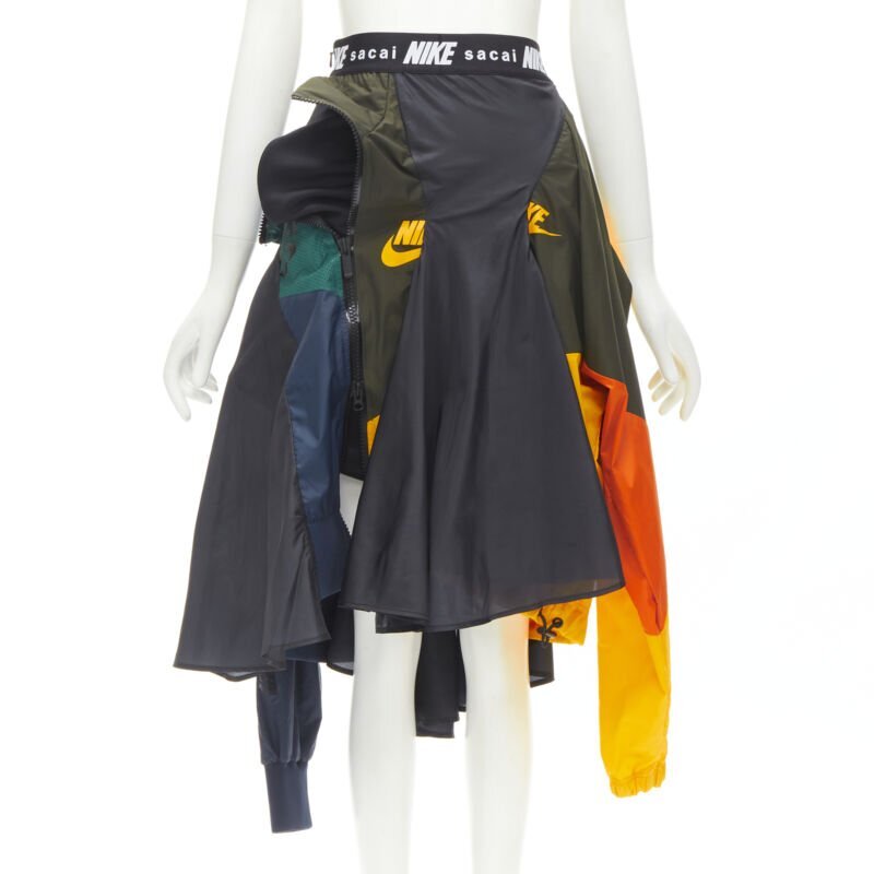 SACAI NIKE deconstructed windbreaker patchwork draped skirt SACAI NIKE deconstructed windbreaker patchwork draped skirt