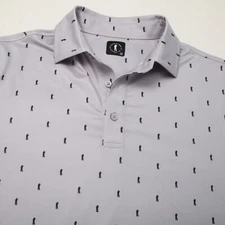 U Suck At Golf Polo Mens Medium Gray AOP Peformance Short Sleeve No Logo