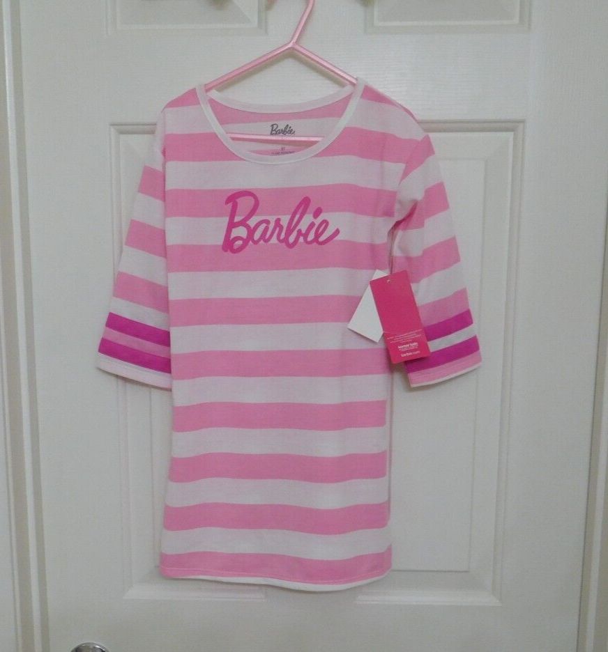 NWT Barbie Pink White Striped Long Sleeve Nightgown sz 5t