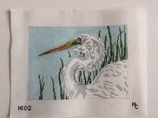 Needle Crossings 1602 WHITE EGRET BIRD 13 Ct. Handpainted Needlepoint Canvas
