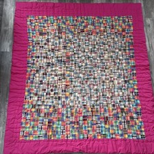 Vtg Handmade Insulated Tied Patchwork Quilt 102 X 89 King - Pink Plaid