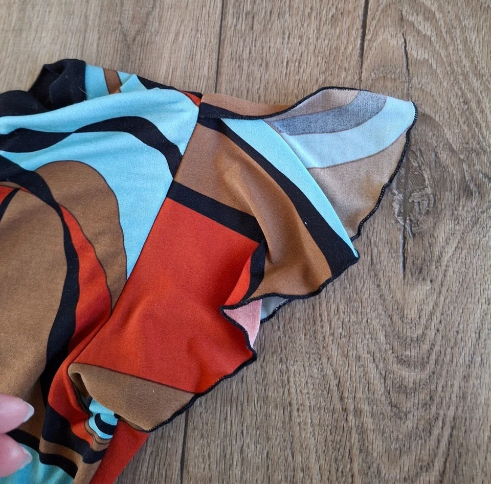 Blusa túnica Top Tempted Hearts para mujer Y2K marrón turquesa negra cuello talla M Foto 3 de 3